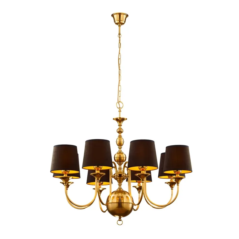 Kroonluchter Baranio, messingkleurig/zwart, Ø 100 cm 8-lamps. Koop Online