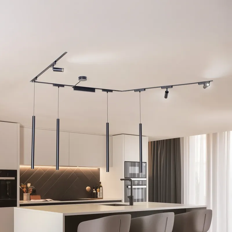 Shop Nu Railsystem Lumaro,spots,pendel,7-lamps,zwart,48V,dimmer