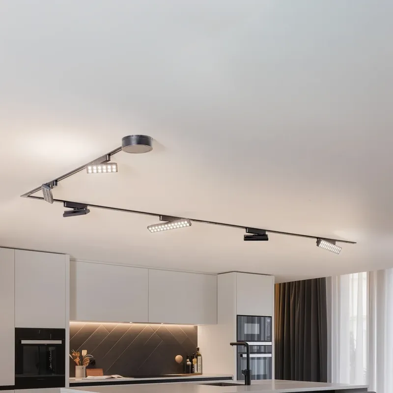 Veilige Betaling Lumaro railsystem, wissels, 6-lamps, zwart, 48V, dimbaar