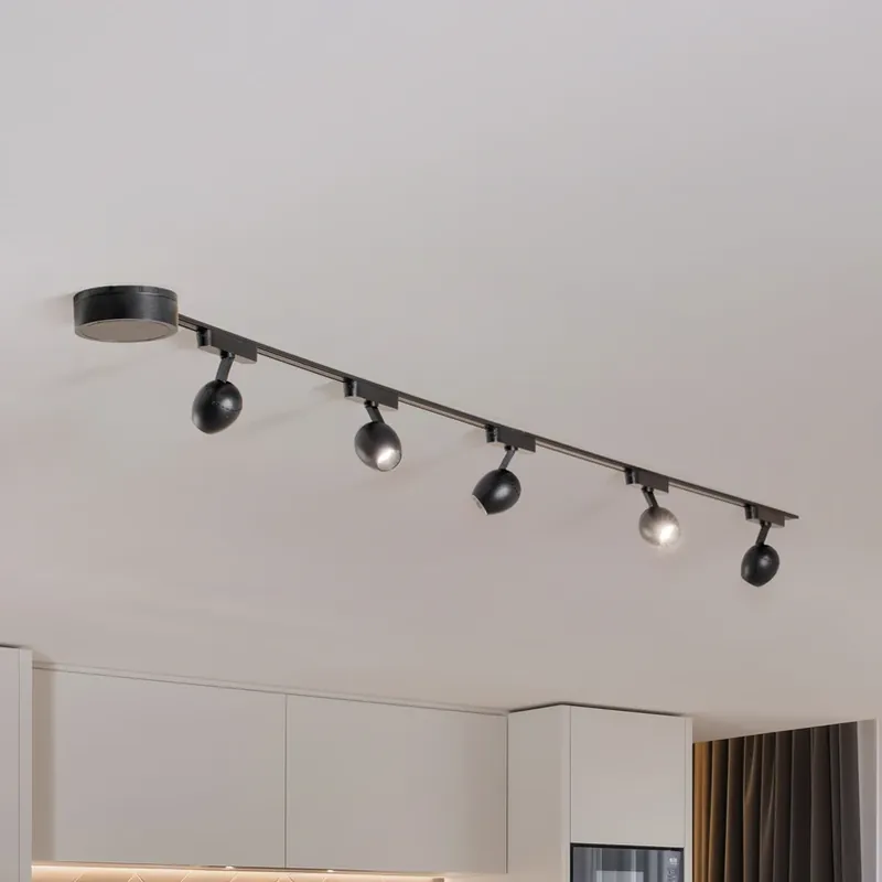 Lumaro railsystem, spots,5-lamps,zwart,Ø6cm,48V,dimbaar Beperkte Voorraad