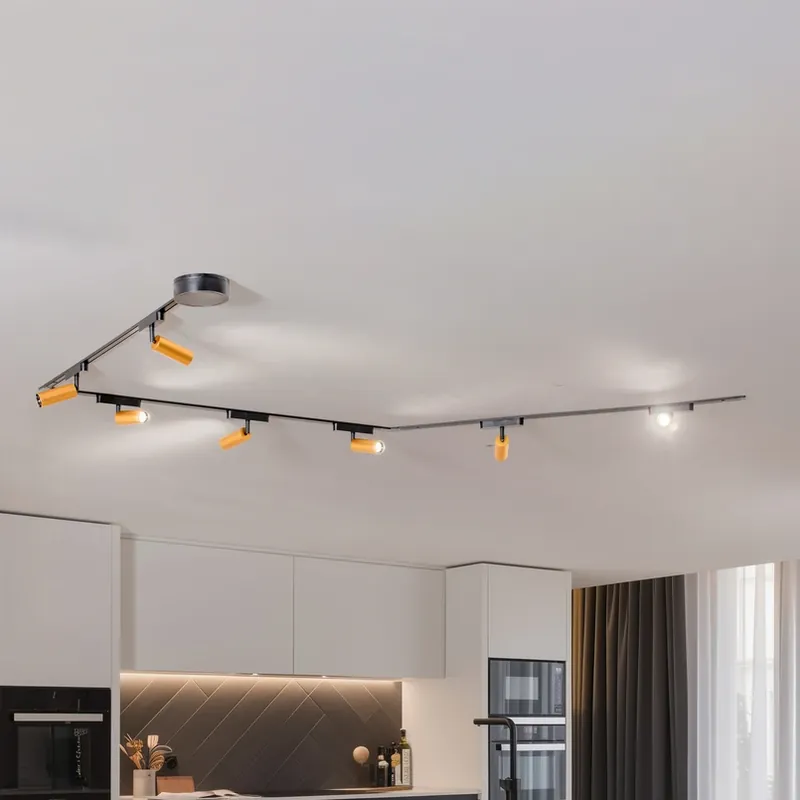 Lumaro railsystem, spots, 7-lamps, goud, Ø4cm,48V,dimbaar Beperkte Voorraad