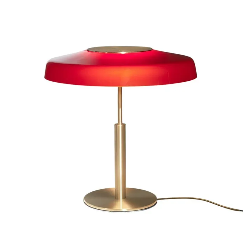 Flitsaanbieding Oluce LED tafellamp Dora, goudkleurig, rood, metaal, PMMA
