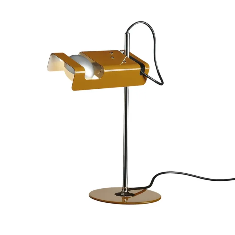 Direct Beschikbaar Oluce tafellamp Spider, mosterdgeel/chroom, metaal, aluminium