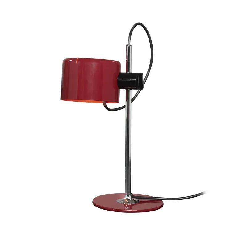 Oluce tafellamp Coupé, rood/chroom, metaal, hoogte 45 cm, E27 Korting
