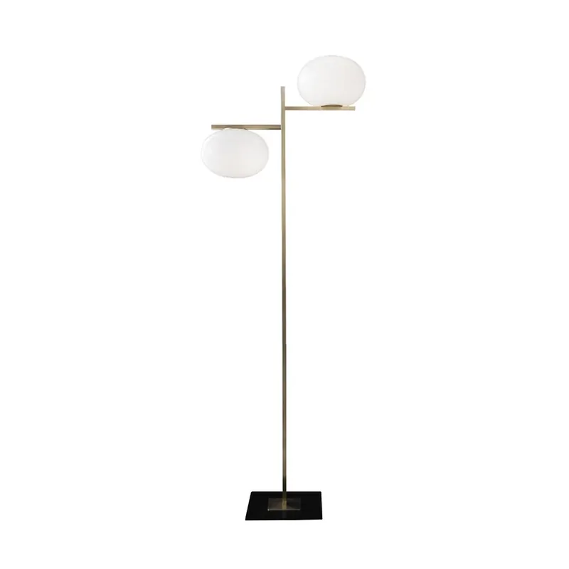 Gecertificeerd Oluce vloerlamp Alba, brons, wit, 2-lamps, glas, metaal