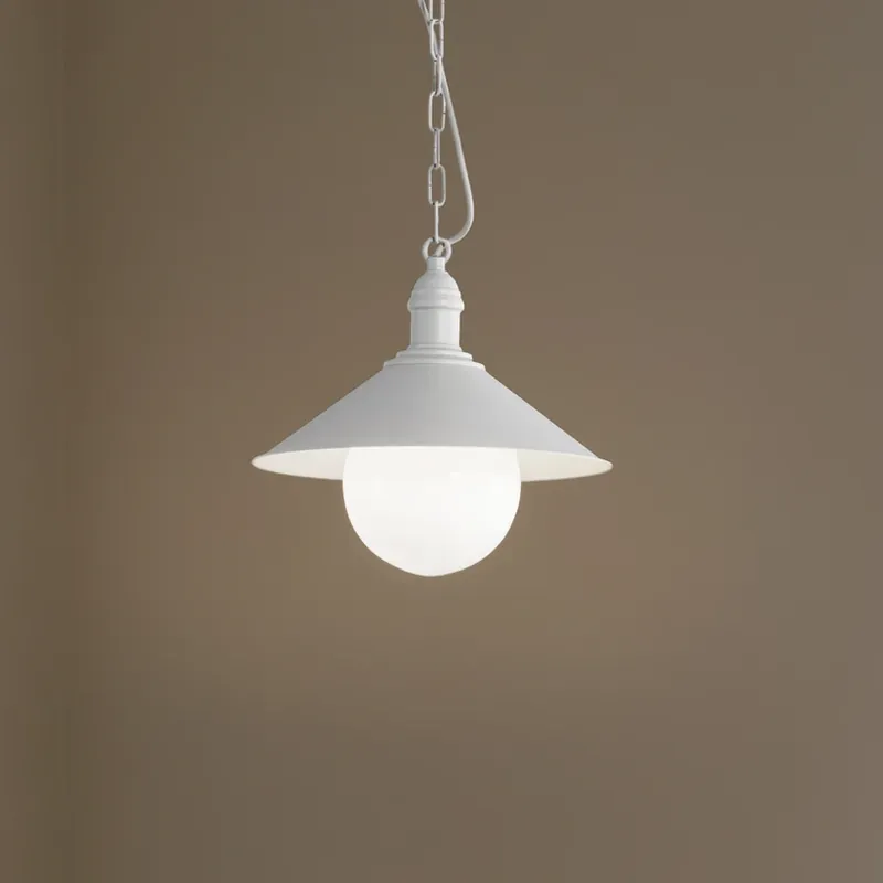 Buiten hanglamp Enduro, wit, staal, glas, IP44, E27 Koop Vandaag