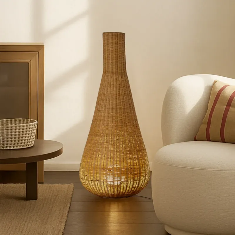 Lucande vloerlamp Takeo, rotan, hoogte 115 cm, E27 Lage Kosten