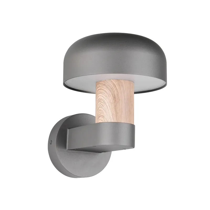Buitenwandlamp Fraser, grijs/houtlook, aluminium, IP54, E27 Betaalbaar