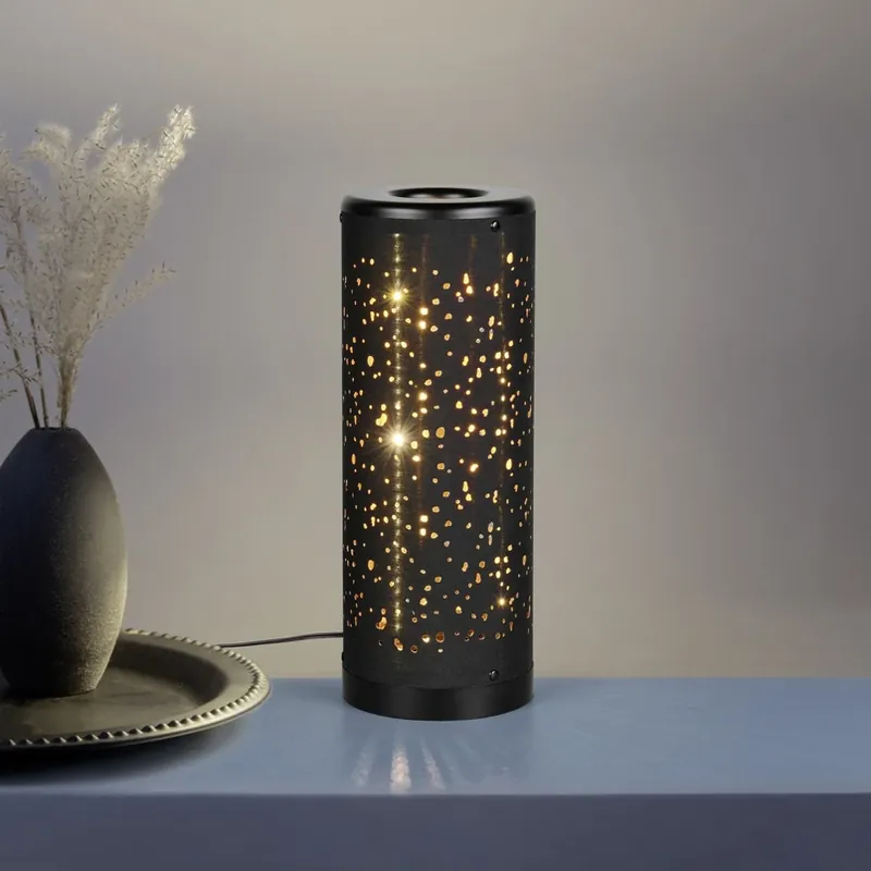 Gecertificeerd LED tafellamp Taco, zwart, kunststof, hoogte 34,5 cm