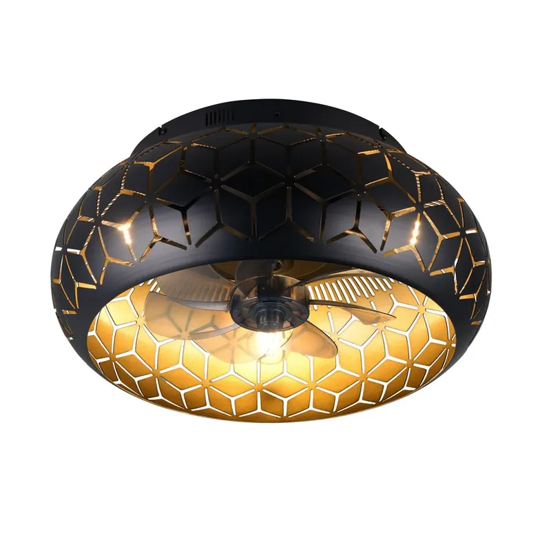 Op = Op Ventilator met lamp Bidar, zwart/goud, DC, stil, afstandsbediening