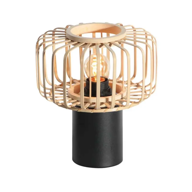 Superprijs Tafellamp Bloeba, zwart/naturel, metaal, hout, E27