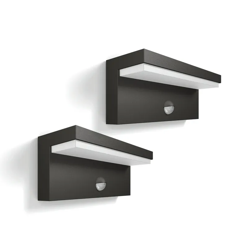 Koopje Philips LED buiten wandlamp Bustan 2-pack Sensor 2.700K