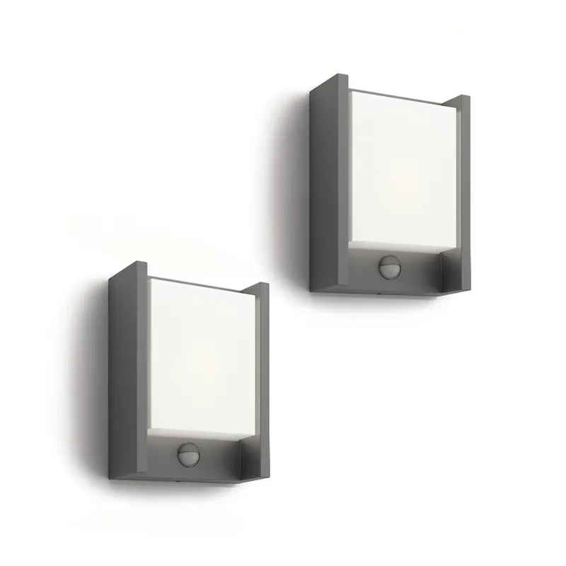 Philips LED wandlamp Arbour UE, 2 stuks, sensor, 2.700 K Tijdelijk Beschikbaar