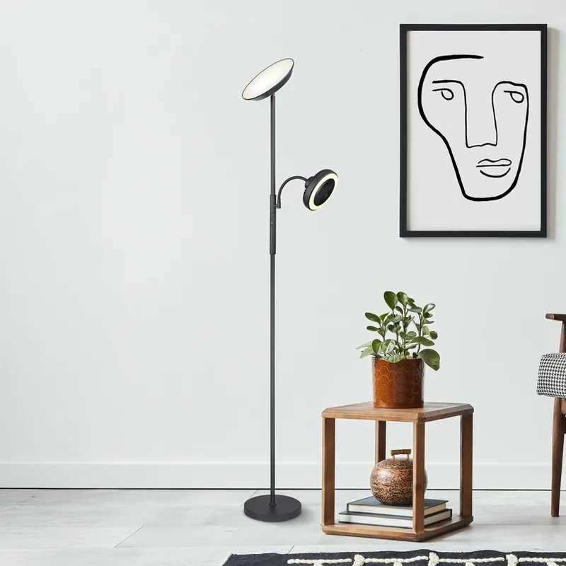 Beste Prijs LED vloerlamp Davyd, zwart, 178 cm, leeslampje, ventilator