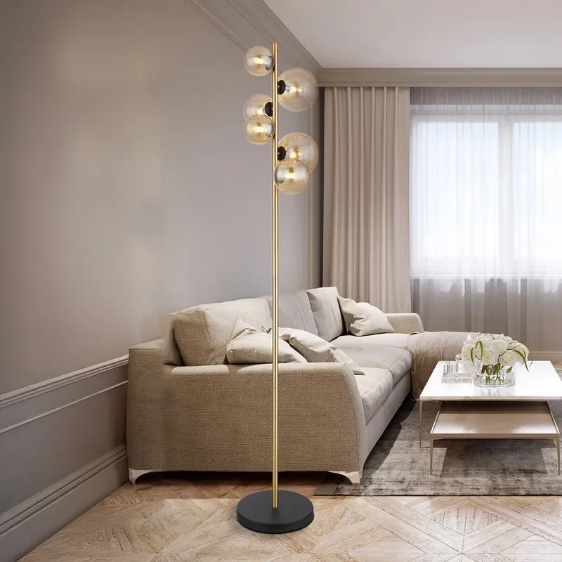 Vloerlamp Riha, hoogte 155 cm, amber/messingkleurig, metaal Beperkte Voorraad