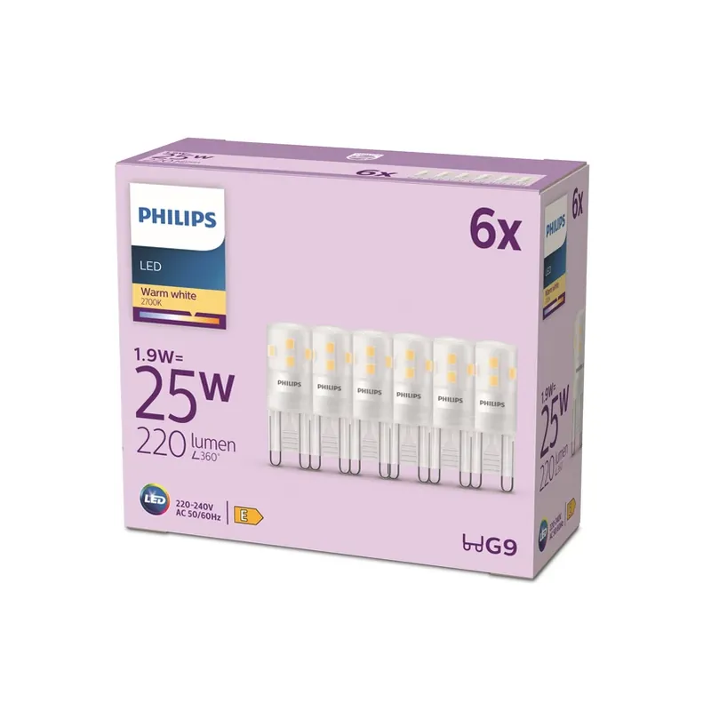 Flitsaanbieding Philips LED stiftlamp G9 1,9W 220lm 2700K mat 6-pack