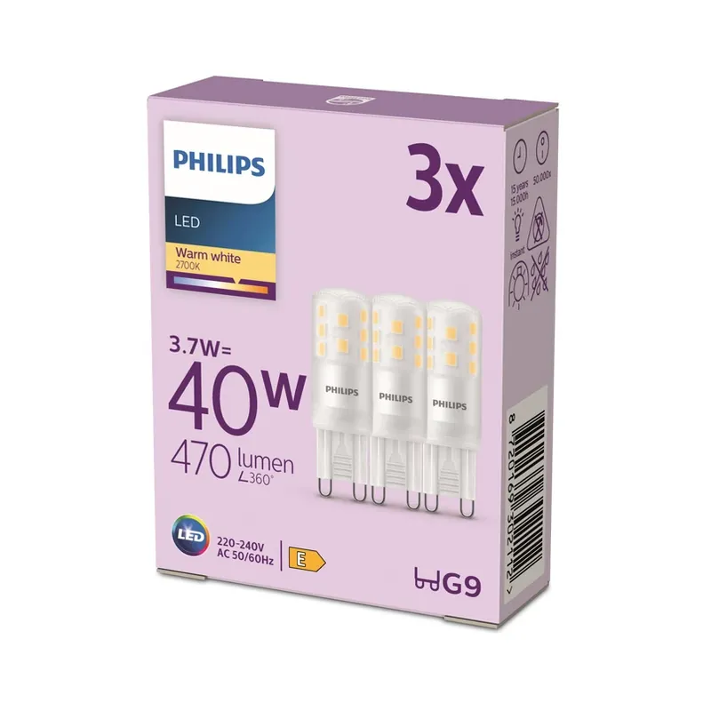 Philips LED stiftlamp G9 3,7W 470lm 2700K mat 3-pack Beste Prijs