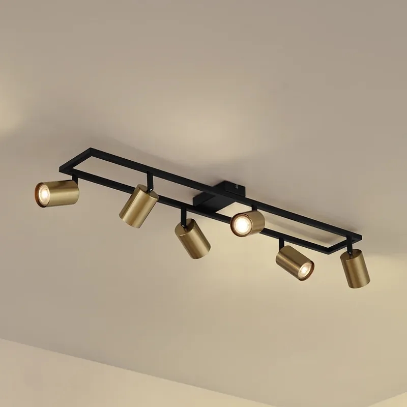 Goedkoop Lindby plafondspot Bravius, messing, 6-lamps, ijzer