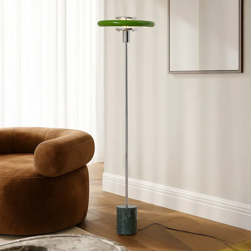 Lindby vloerlamp Branford, retro, groen, metaal/marmer Meest Verkocht