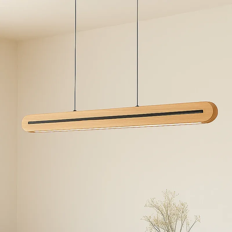 Lucande LED hanglamp Darnor, hout, CCT, lengte 100 cm Goedkoop