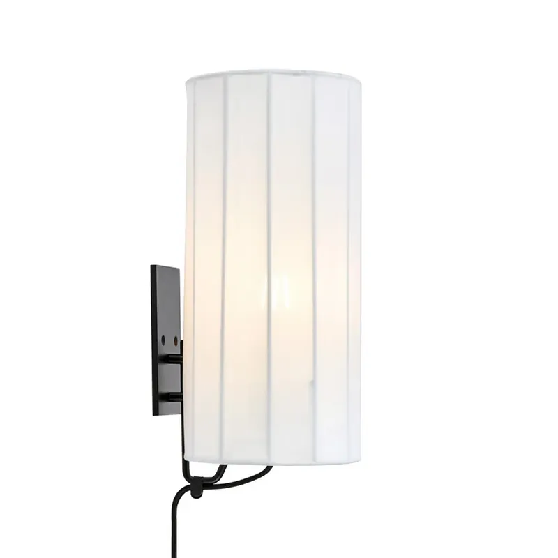 Wandlamp Hikari, hoogte 31 cm, wit/zwart, stof/metaal Direct Verzonden