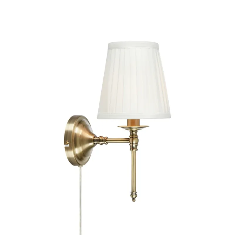 Wandlamp Manor, wit/messingkleurig, hoogte 40 cm stof/metaal Lage Kosten