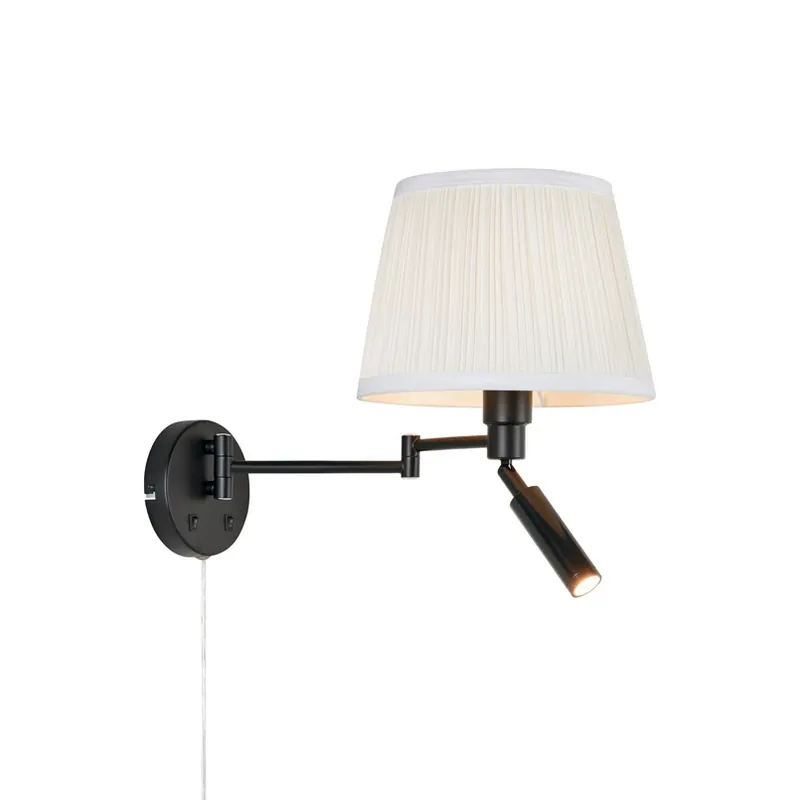 Wandlamp Pivot, naturel wit/zwart, uitsteeklengte 43 cm, 2-lamps. Koopje
