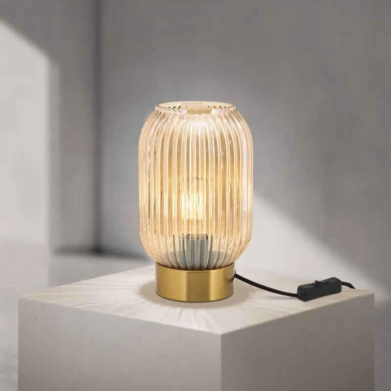 Superprijs Tafellamp Carneval, amber, glas, hoogte 23,5 cm, E27