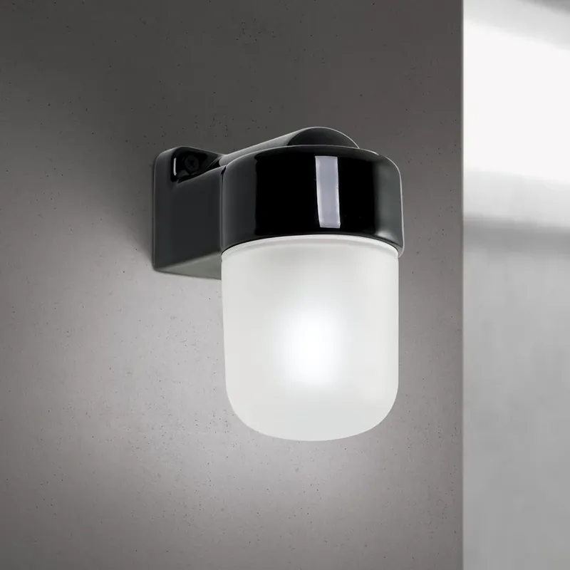Wandlamp Ostia, zwart, keramiek, satijnglazen, E27 Betaalbaar