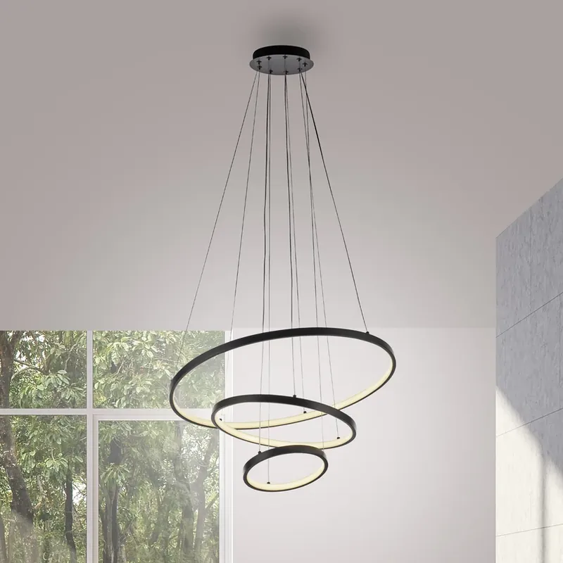 Beperkt Aanbod JUST LIGHT. LED hanglamp Cerchi, zwart, 3.000 K