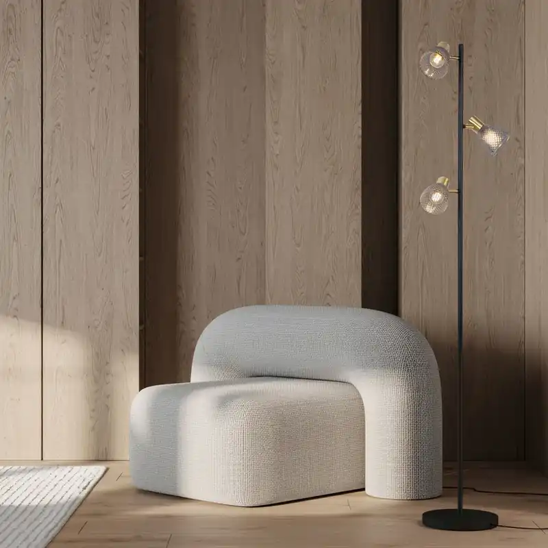 Vloerlamp Lindita, 3-lamps, glas, ijzer, rookgrijs, E14 Speciale Aanbieding