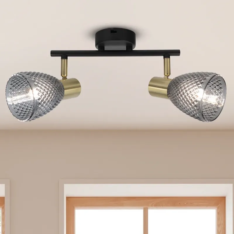 Plafondlamp Lindita, 2-lamps, glas, rookgrijs, E14 Koopje