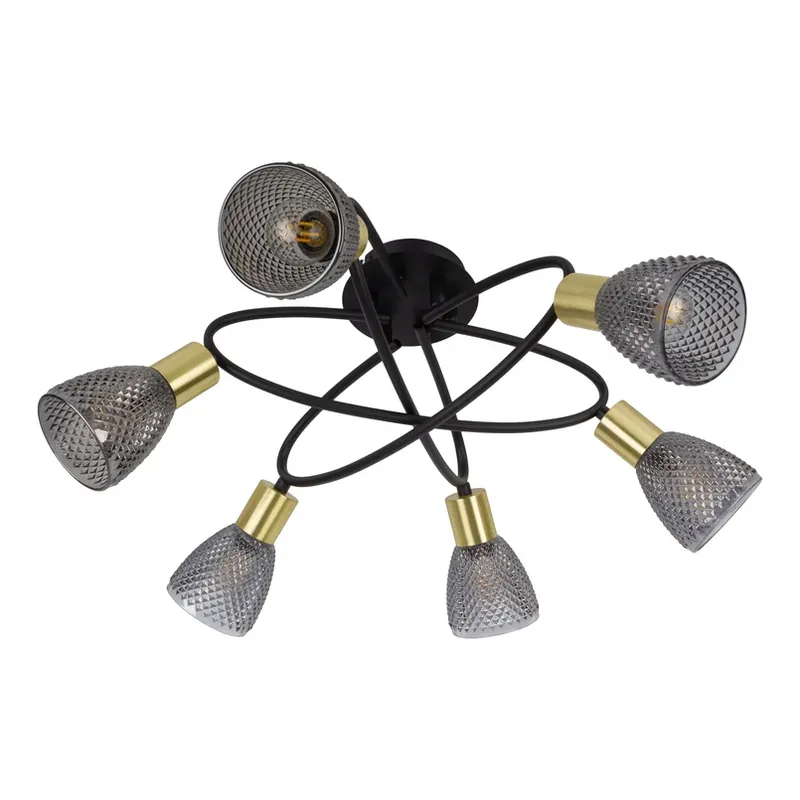 Plafondlamp Lindita, 6-lamps, glas, rookgrijs, E14 Beperkte Voorraad