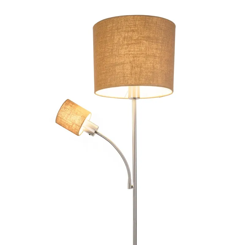 Vloerlamp Filomena, bruin/zilver, textiel, leesarm, E27, E14 Laatste Kans