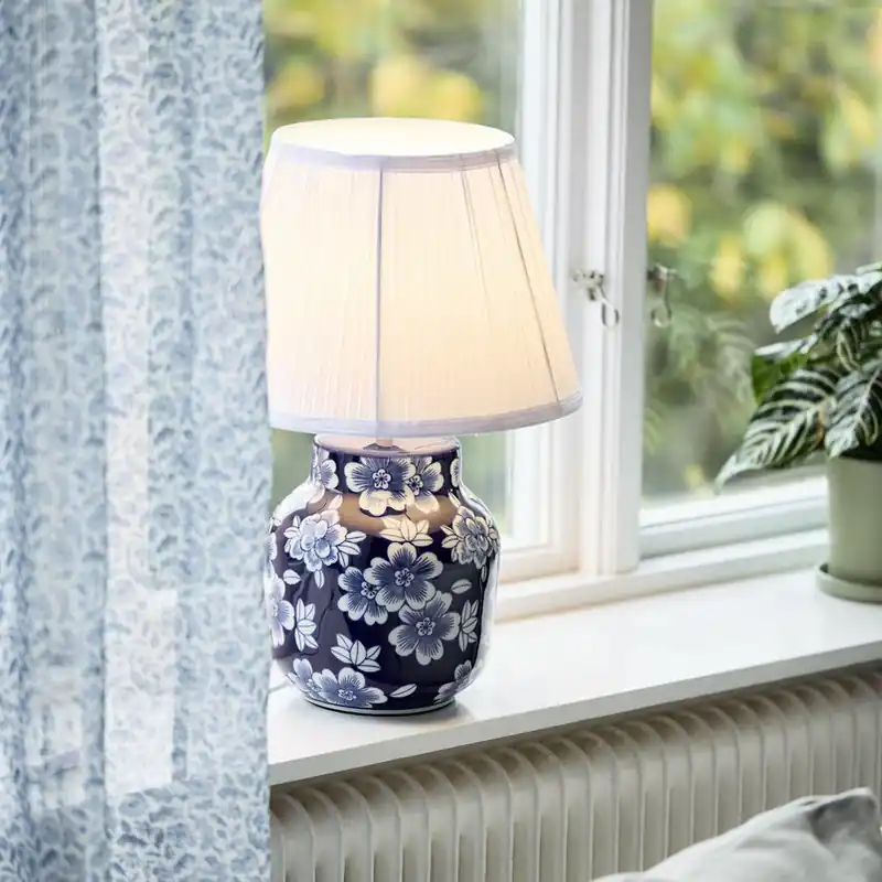 PR Home tafellamp Fanny, blauw/wit, keramiek, 47 cm, E27 Flitsaanbieding