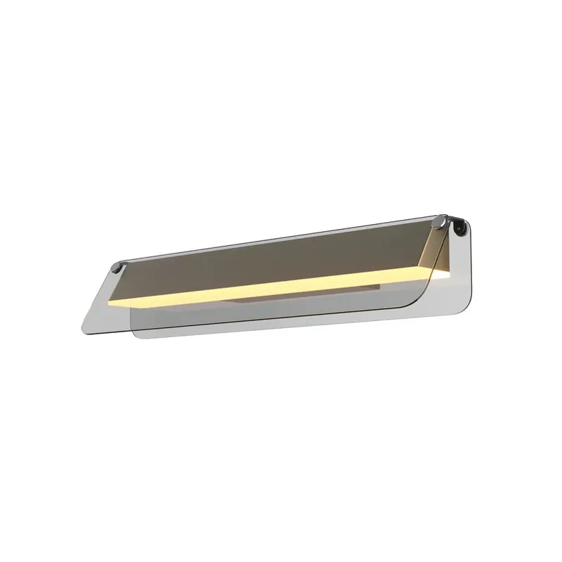 Lage Kosten LED wandlamp FLAT, grijs/messing, breedte 43 cm, glas/metaal
