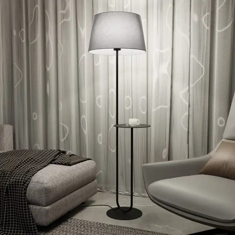 Lage Kosten Hotel vloerlamp, grijs/zwart, hoogte 150 cm, stof/metaal