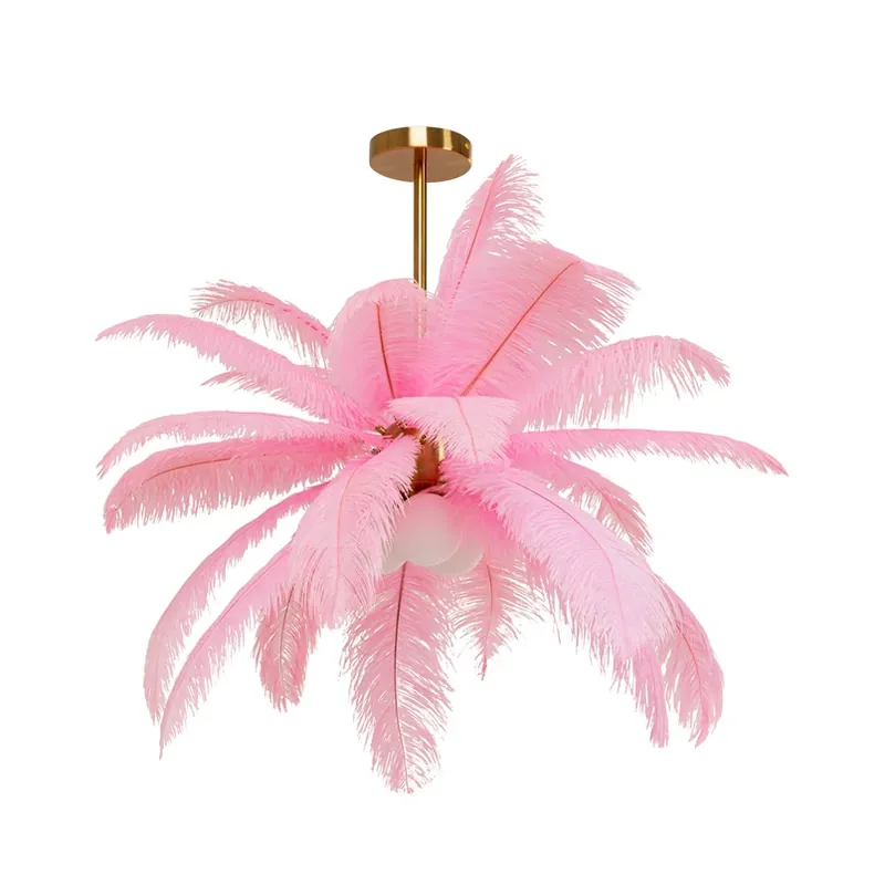 Flitsaanbieding KARE hanglamp Feather Palm, roze, veren, Ø 87 cm, G9