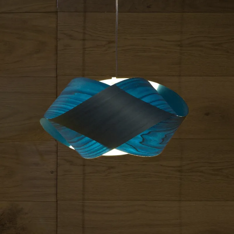Goedkoop LZF hanglamp Nut, blauw/nikkelkleurig, lengte 42 cm, hout