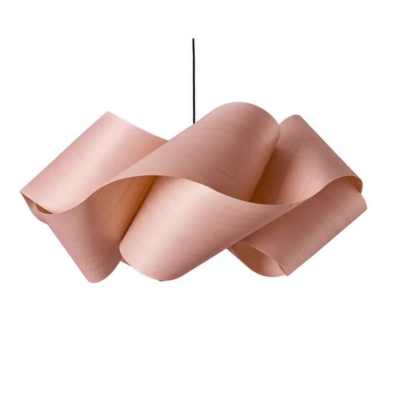 Gratis Retour LZF hanglamp Swirl, lichtroze/nikkelkleurig, Ø 75 cm, hout