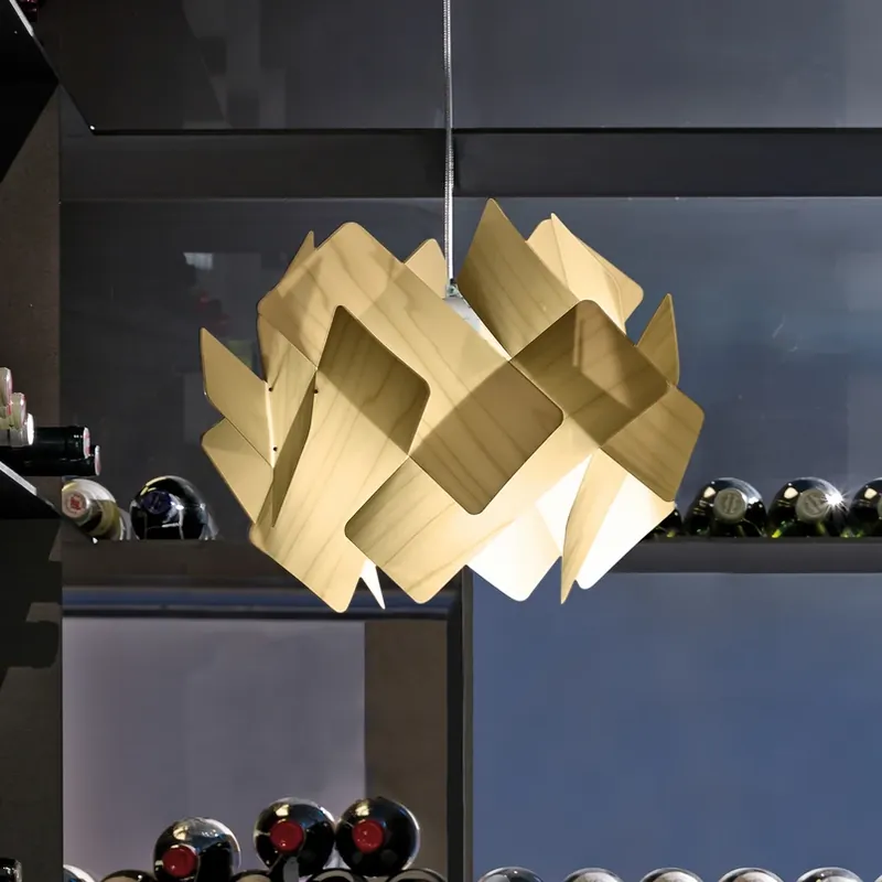 Hoge Kwaliteit LZF hanglamp Escape, ivoorkleurig/nikkelkleurig Ø 30 cm hout