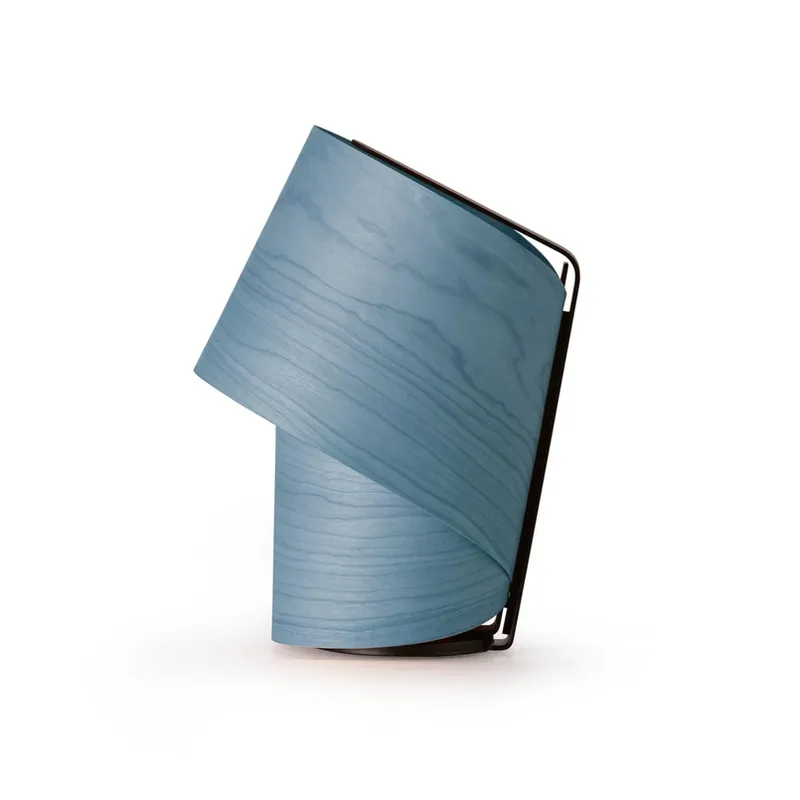 Snelle Levering LZF tafellamp Tiny, blauw, hoogte 22 cm, houtfineer