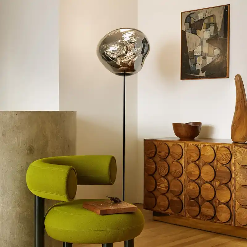 Alleen Vandaag Tom Dixon LED vloerlamp Melt Cone Slim, chroomkleurig, Euro