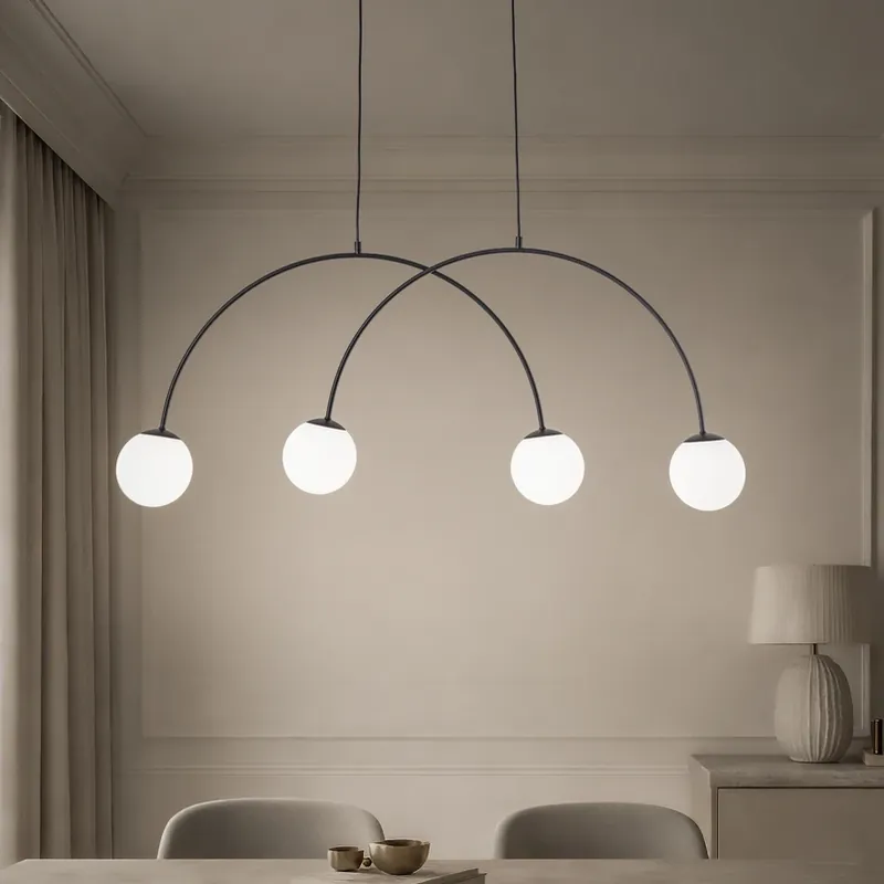 Hanglamp Nova, glas/metaal, zwart/wit, 4-lamps Tijdelijk Beschikbaar