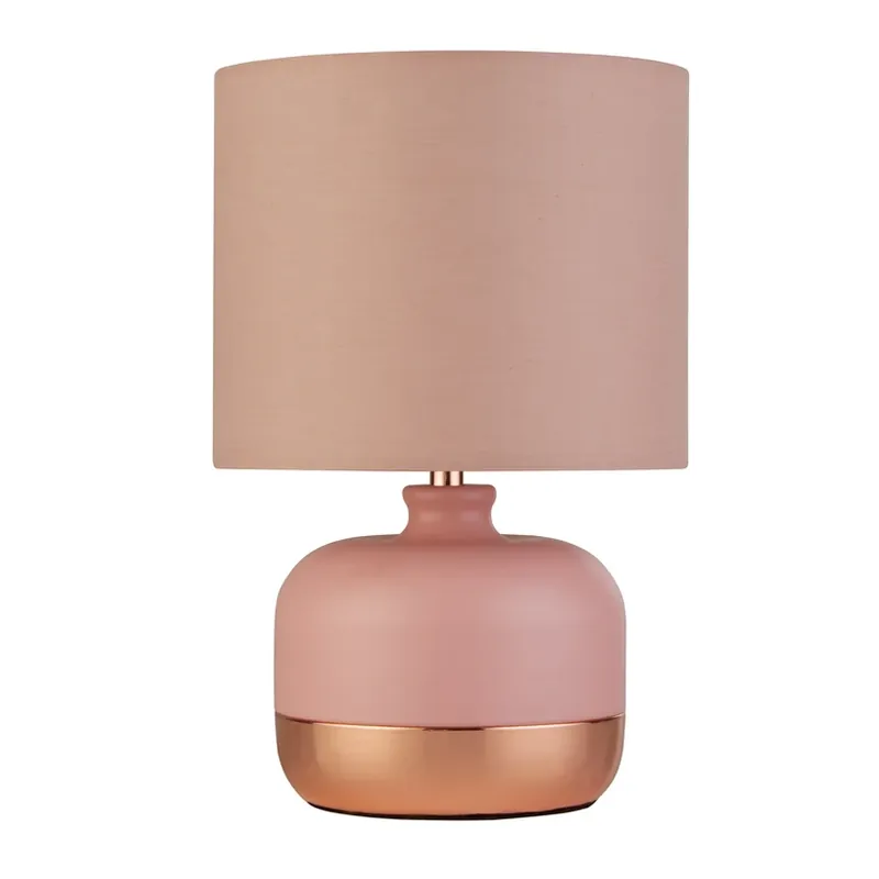 Weekendaanbieding Tafellamp Tamsin, roze, metaal/textiel, hoogte 27 cm, E14