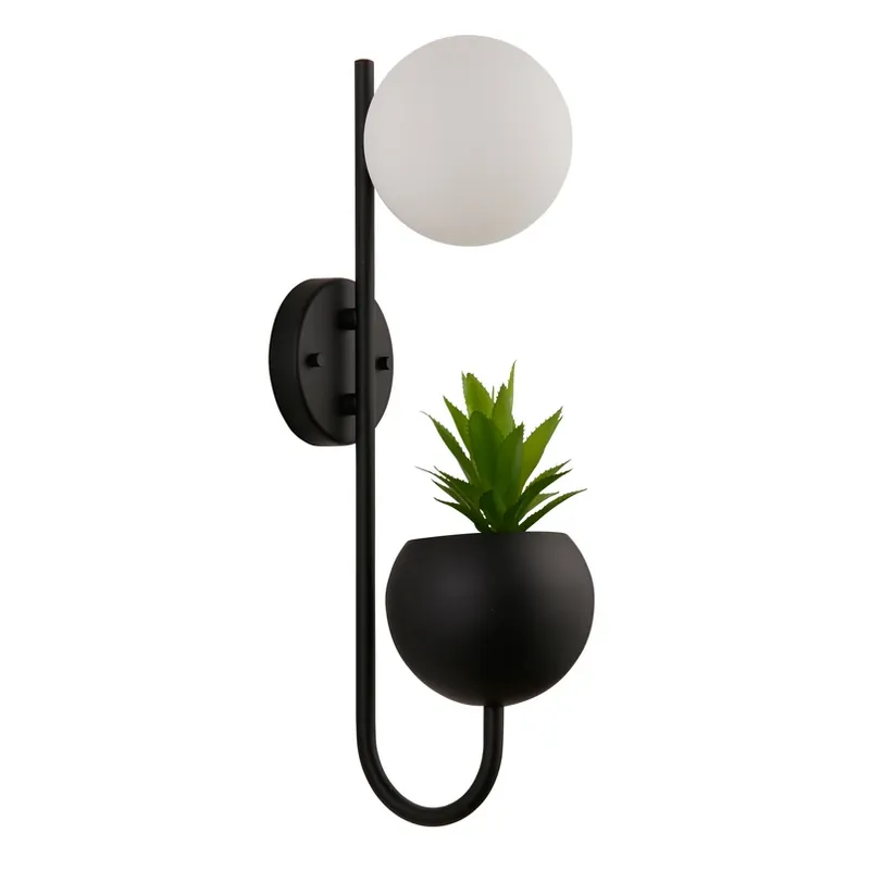Actieprijs Wandlamp Makarius, zwart/wit, glas, hangplantenbak