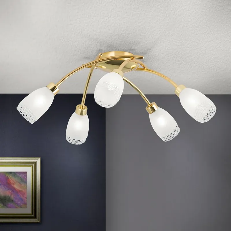 Aanbieding Plafondlamp CARLA, messingkleurig, Ø 60 cm Metaal/glas 5-lamps.