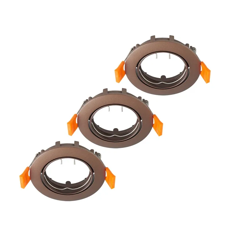 Weekendaanbieding PRIOS plafond inbouwlamp Fibur, brons, zink, Ø 8,2 cm, set van 3