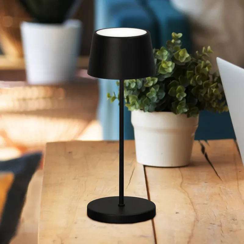 Beperkt Aanbod LED-batterij-tafellamp Asena Pro zandzwart, 30 cm metaal IP54
