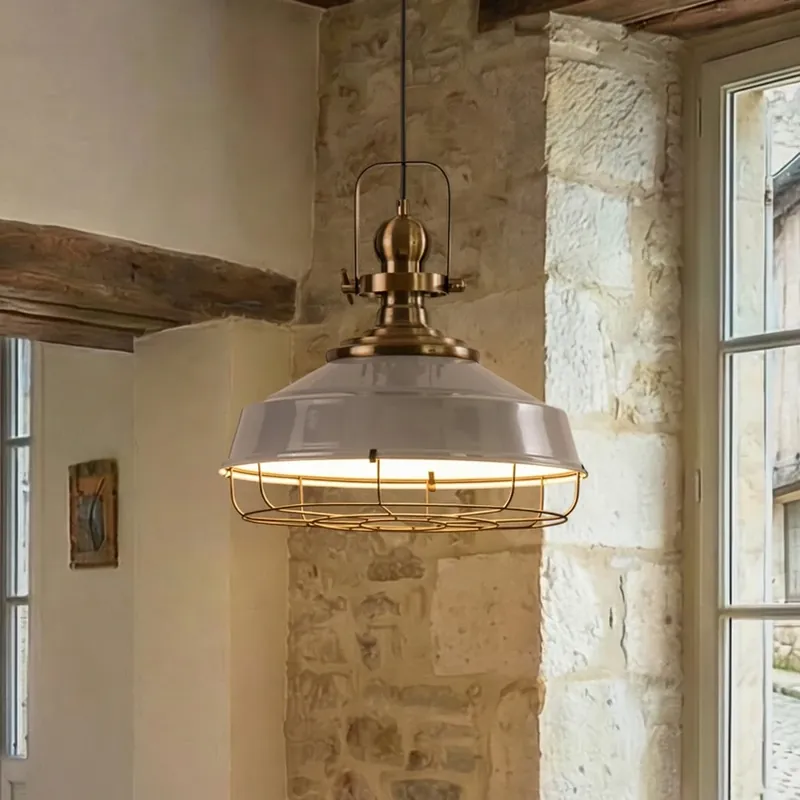 Lage Prijs Hanglamp Astel, grijs, Ø 41 cm, metaal, antiek messing detail